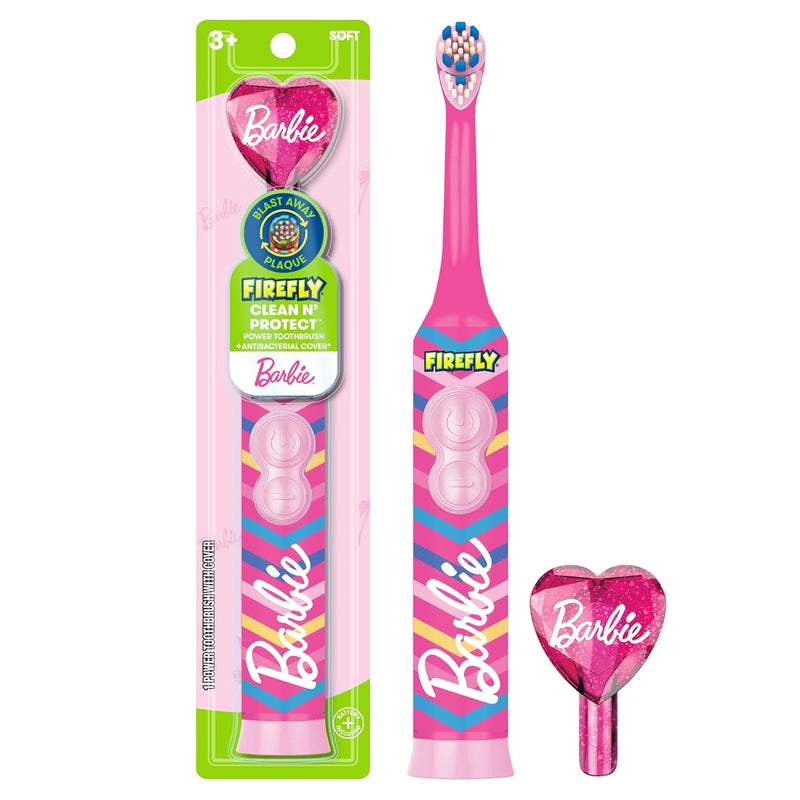 Firefly Clean N' Protect Barbie Toothbrush with Antibacterial Cover, Soft Bristles, Battery Included, Ages 3+, 1 Count - Image 1